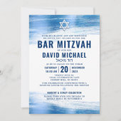 QR Code Bar Mitswa Navy Bold Typografie Blauwe Fol Kaart (Voorkant)