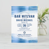 QR Code Bar Mitswa Navy Typografie Blauw Folie Vet Kaart (Staand voorkant)