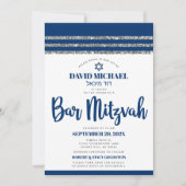 QR Code Bar Mitswa Navyblauw Zilver Tallit Schrift Kaart (Voorkant)