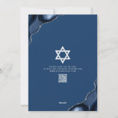 QR Code Bar Mitzvah Navy Blauwe Agate Script Moder Kaart (Achterkant)