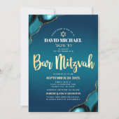 QR Code Bar Mitzvah Turquoise Ombre Agaat Script Kaart (Voorkant)