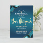 QR Code Bar Mitzvah Turquoise Ombre Agaat Script Kaart (Staand voorkant)