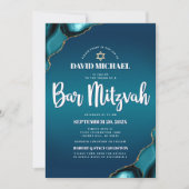 QR Code Bar Mitzvah Turquoise Ombre Agate Modern Kaart (Voorkant)