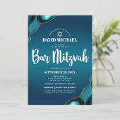 QR Code Bar Mitzvah Turquoise Ombre Agate Modern Kaart (Staand voorkant)