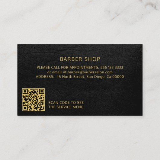 QR CODE-barbershop LOGO elegant zwart goud Visitekaartje (Achterkant)
