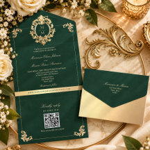 QR Code Barok Goud Smaragdgroene Trouw