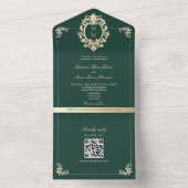 QR Code Barok Goud Smaragdgroene Trouw All In One Uitnodiging (Binnen)