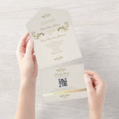 QR Code Barok Gouden Bruiloft All In One Uitnodiging (Afscheurbaar)
