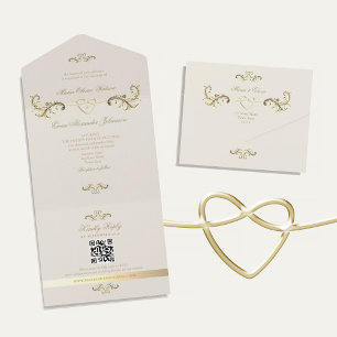 QR Code Barok Gouden Bruiloft All In One Uitnodiging