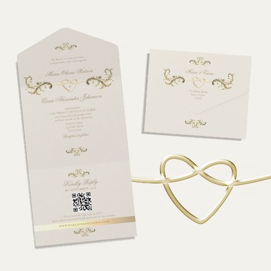 QR Code Barok Gouden Bruiloft All In One Uitnodiging
