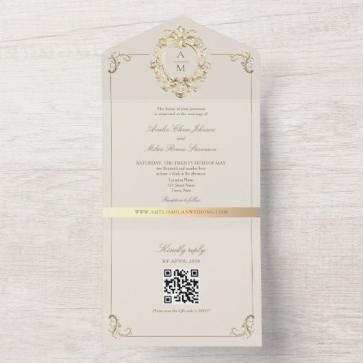 QR Code  Barok Gouden Huwelijk All In One Uitnodiging (Binnen)