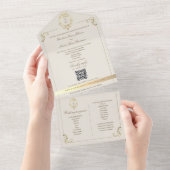 QR Code Barok Monogram Huwelijk All In One Uitnodiging (Afscheurbaar)