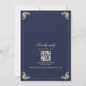 QR Code Barok Navy Blauwe Trouwdag Kaart (Achterkant)