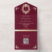 QR Code Baroque Burgundy Gold Wedding All In One Uitnodiging (Binnen)