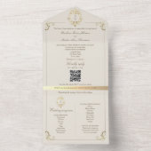 QR Code Baroque Monogram Wedding All In One Uitnodiging (Binnen)