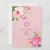 QR Code Bat Mitswa Roze Bloemen Goud Hebreeuwse na Kaart (Achterkant)