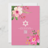 QR Code Bat Mitswa Roze Bloemen Goud Script Modern Kaart (Achterkant)