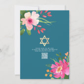 QR Code Bat Mitswa Turquoise Bloemen Goud Script Kaart (Achterkant)