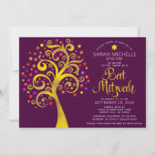 QR Code Bat Mitzvah Bordeaux Goud Boom des Levens Kaart (Voorkant)