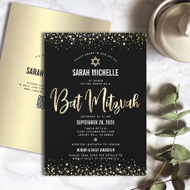 QR Code Bat Mitzvah Modern Zwart Goud Glitters Gla Kaart