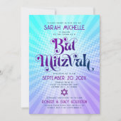 QR Code Bat Mitzvah Retro Blauw Paars Gradiënt Leu Kaart (Voorkant)