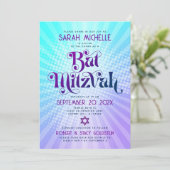 QR Code Bat Mitzvah Retro Blauw Paars Gradiënt Leu Kaart (Staand voorkant)