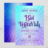QR Code Bat Mitzvah Retro Blauw Paarse Gradient Fu Kaart (Voorkant / Achterkant)
