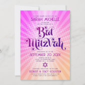 QR Code Bat Mitzvah Retro Roze Oranje Gradiënt Leu Kaart (Voorkant)