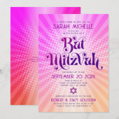 QR Code Bat Mitzvah Retro Roze Sinaasappel Gradien Kaart (Voorkant / Achterkant)