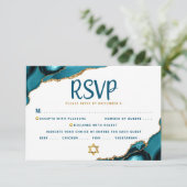 QR Code Bat Mitzvah Turquoise Agate Krachtige RSVP Kaart (Staand voorkant)
