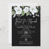QR Code Bat Mitzvah Zwart Zilver Bloemrijk Schuing Kaart (Voorkant)