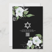 QR Code Bat Mitzvah Zwart Zilver Bloemrijk Schuing Kaart (Achterkant)