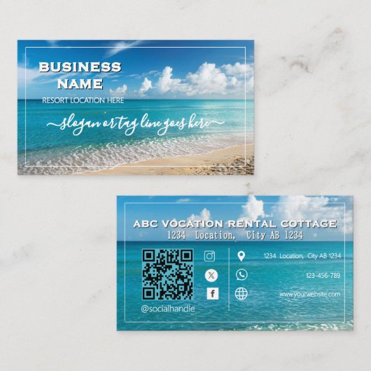 QR Code Beach Elegant Spa Travel Visitekaartje (Voorkant / Achterkant)