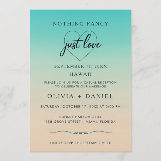 QR Code Beach Elopement Wedding Reception Kaart (Voorkant)