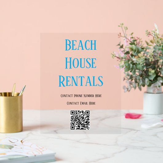 QR Code Beach House Verhuur Typografie Minimal Coo Acryl Bord (Huwelijk)