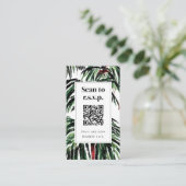 QR Code Beach Wedding RSVP Geschilderde palmbomen Informatiekaartje (Staand voorkant)