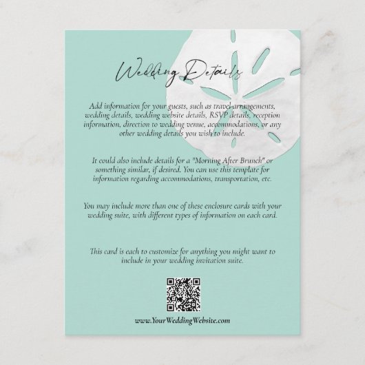 QR Code Beach Zee Glass Sand Dollar Weddenschap De Informatiekaartje (Voorkant)