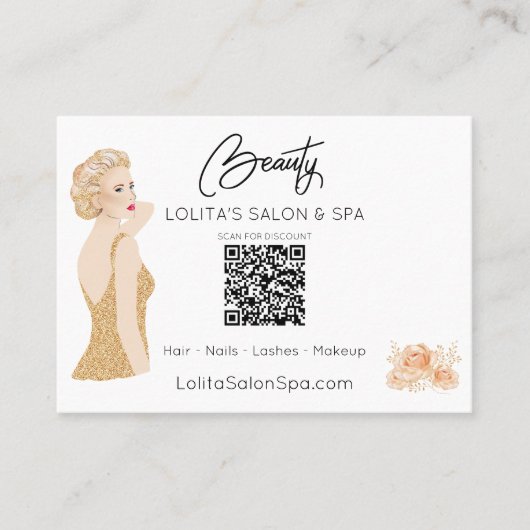 *~* QR code Beauty Salon Spa Voman Floral Glam AP5 Visitekaartje (Voorkant)