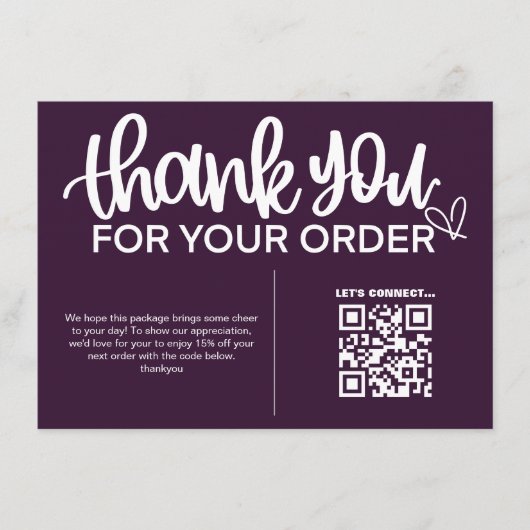QR-code Bedankt voor uw aankoop pakket invoegen Informatiekaartje (Voorkant)