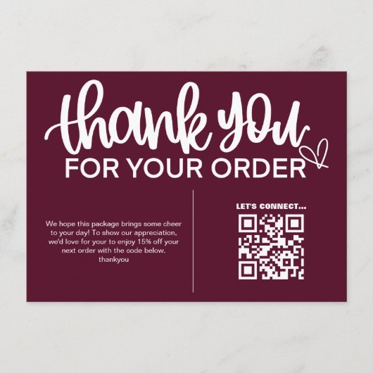 QR-code Bedankt voor uw aankoop pakket invoegen Informatiekaartje (Voorkant)
