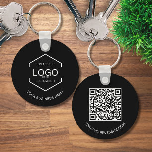 QR Code Bedrijf Black Business Logo Round Sleutelhanger
