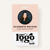 QR Code Bedrijf Logo Blush Pink Foto Medewerker ID Badge (Voorkant)