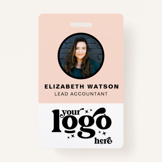 QR Code Bedrijf Logo Blush Pink Foto Medewerker ID Badge (Voorkant)