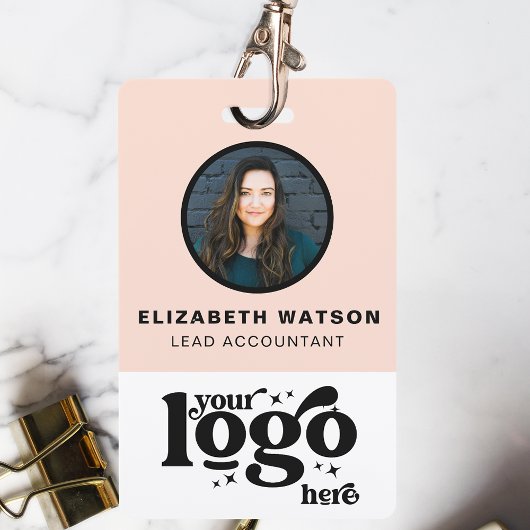 QR Code Bedrijf Logo Blush Pink Foto Medewerker ID Badge