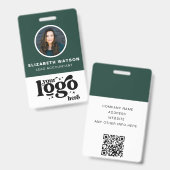 QR Code Bedrijf Logo Donkergroene Foto Medewerker Badge (Voor- en achterkant)