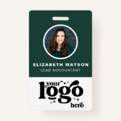 QR Code Bedrijf Logo Donkergroene Foto Medewerker  Badge (Voorkant)