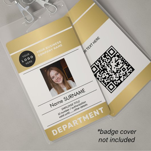 QR-code bedrijf logo foto van werknemer gouden ID Badge