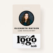 QR Code Bedrijf Logo Off Witte Foto Medewerker ID Badge (Voorkant)