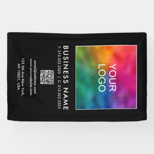 QR Code Bedrijf Zakelijke Logo Verticale Sjabloon Spandoek (Horizontaal)