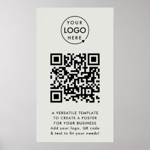 QR-code   Bedrijfs Logo Eenvoudig grijs Poster